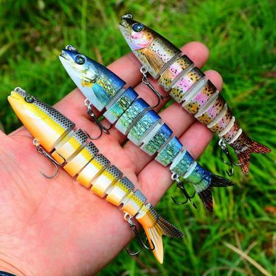 Leurre de pêche multi-articulé 13,5 cm/19 g avec hameçons, appât artificiel réaliste en 8 sections, bionique, rigide, pour pêche en eau douce et en mer.