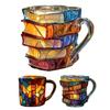 3D Book-Shaped Coffee Mug with Spoon Hand-Painted Book Mug Retro Novel Inspired Mug Hot Cold Brews Cup Gifts for Book Lovers Office