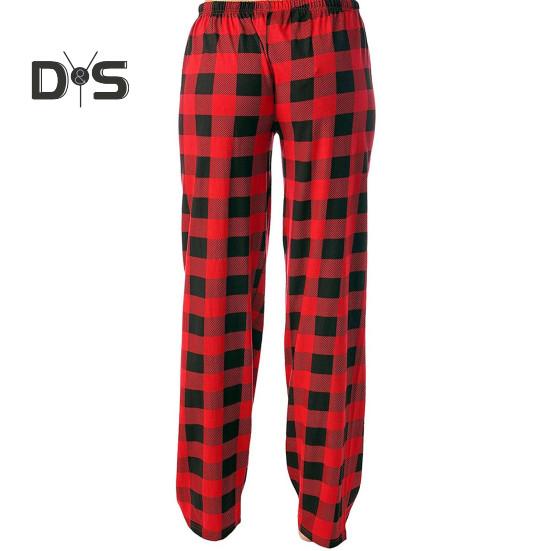 Women Pants High Elastic Waist Drawstring Wide Leg Loose Contrast Color Plaid Print Casual Soft Breathable Pockets Full Length Lady Long Trousers