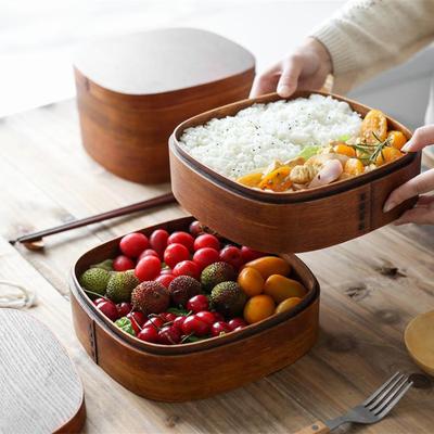 Convenient Portable Lunch Box Wood Double-layer Food Containers Natural Material Food Box Safe and Tasteless Covered Lunch Box