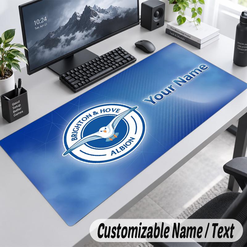 Custom Name Text Mouse Pad Brighton & Hove Albion Football Personalized Desk Pad For Work And Gaming