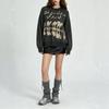 Unisex Oversized Knit Sweater With Abstract Ethnic Text Motif Soft Rabbit Hair Blend Relaxed Fit Crewneck Pullover Fall