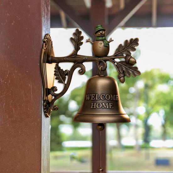 Christmas Welcome Home Bell Wall Mounted Rustic Metal Doorbell Vintage Santa Reindeer Snowman Penguin Hanging Dinner Bell for Front Door Yard