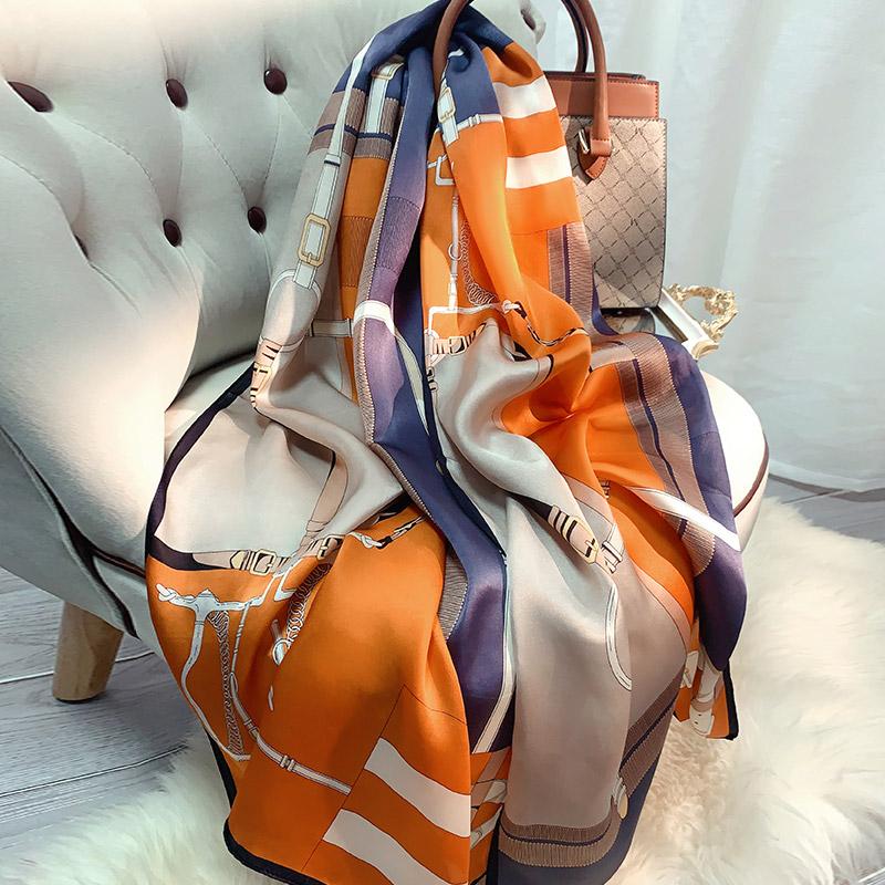 100% Real Silk Shawls Head Scarf Women Printed Hangzhou Natural Silk Long Scarves Summer Luxury Design Pure Silk Foulard Femme