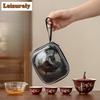 Power Yin Hawthorn Red Bamboo Travel Tea Set Kit Aesthetic 1 Pot 3 Cups Tea Maker Organizer Portable Outdoor Tote Bag Supplies