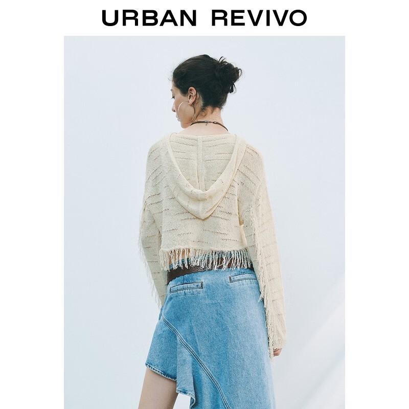 UR 2025 Fall Women's Hooded Tassel Knit Sweater