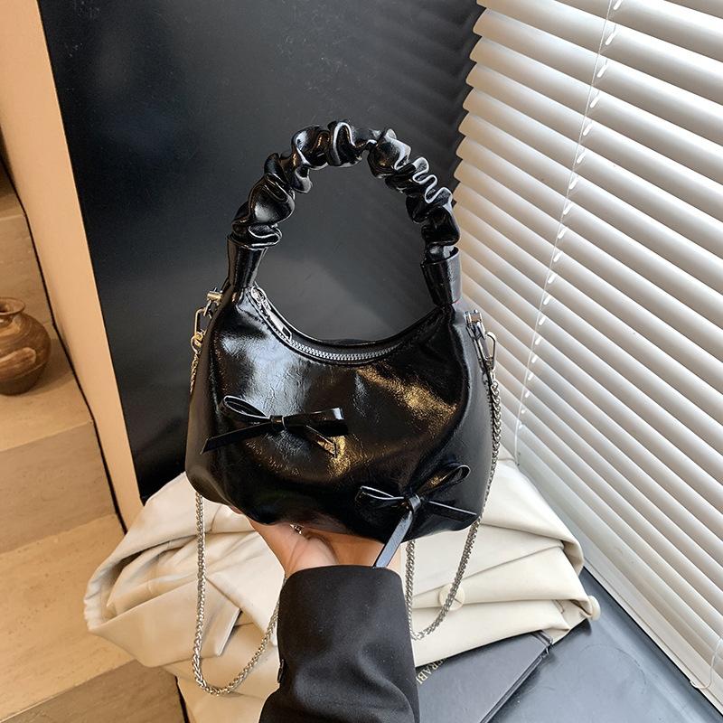 Niche Simple Bow Pleated Handbag Women's 2025 Summer New High-end Messenger Dumpling Bag
