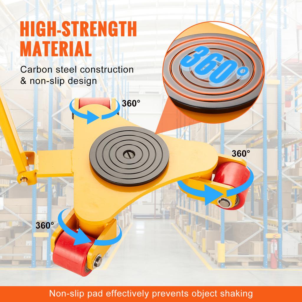 SucceBuy Machinery Skate Dolly Industrial Heavy Duty Mover with Handle 360° Swivel Wheels Non-Slip Cap for Warehouse Workshop