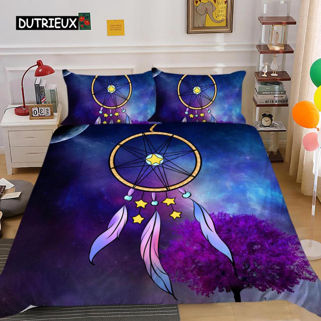 Dream Catcher Duvet Cover Set King Size Pink Boho DreamCatcher Bedding Set for Kids Teen Microfiber Bohemian Feather Quilt Cover