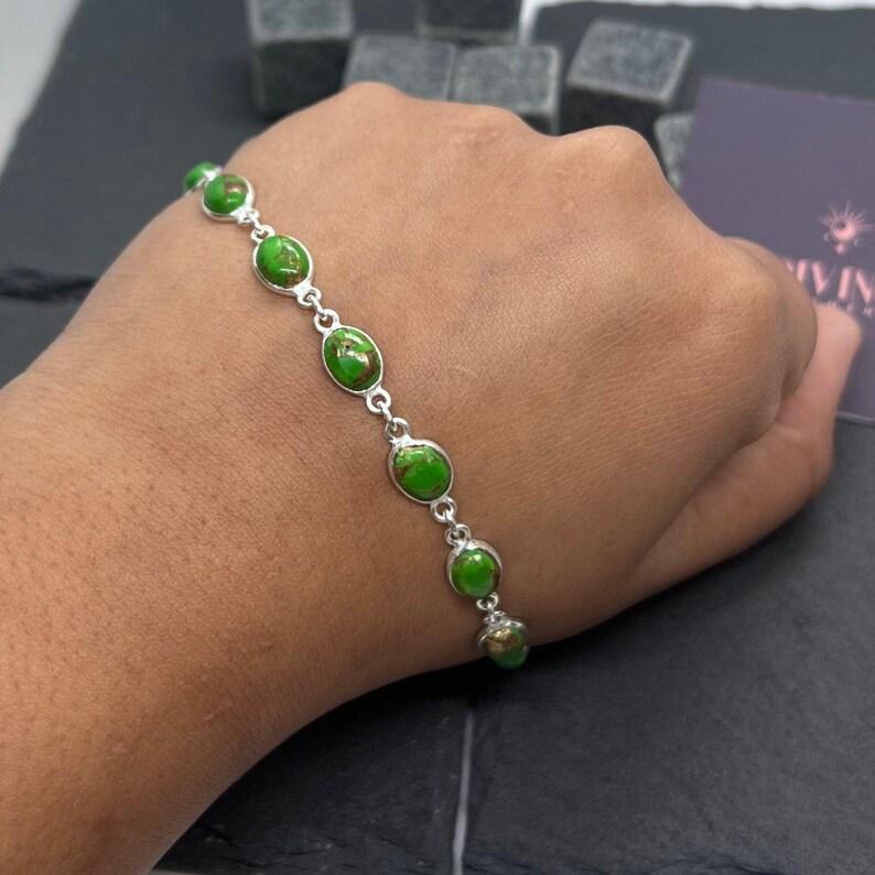 Solid 925 Sterling Silver Green Copper Turquoise Gemstone Handmade Designer Bracelet