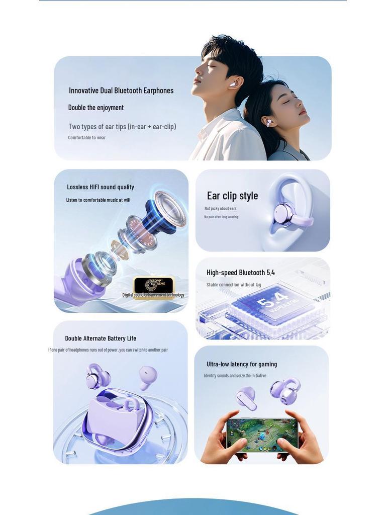 2026 Q9 Rotating Dual Wireless Clip-on Bluetooth Headphones