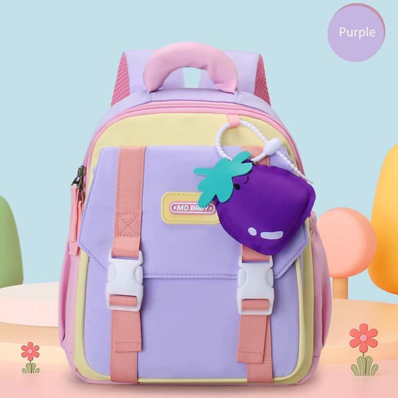 

Cartoon Kindergarten Adorable Backpack Trendy Color Block Large Capacity Design фіолетовий