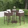 5 Pcs Garden Bar Set and Cushions Brown Woven Resin