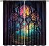 Stained Glass Blackout Window Curtains, Autumn Forest Mosaic Art Beautiful Nature Scenery Stained Glass Home Kitchen Livingroom