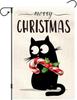 Merry Christmas Garden Ag 12x18 Double Sided, Winter Black Cat Yard Ags for House Decoration, Small Seasonal Burlap Bann EEL