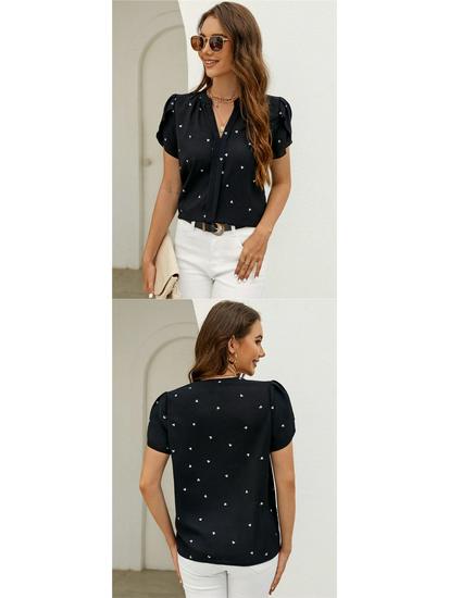 European American Women's V-Neck Heart-Shaped Sleeve Summer Top