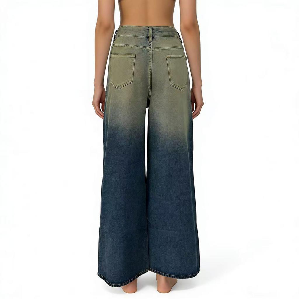 Damen Mid-Stretch Jeans Mode Straight Leg Denimhosen mit Taschen