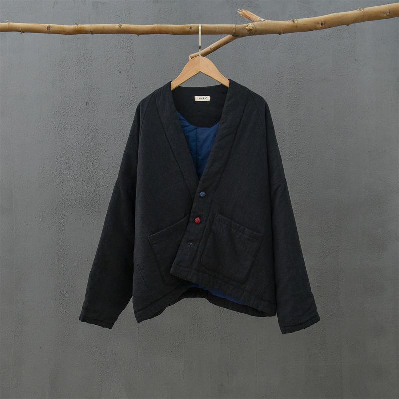 2025 Winter Women's Cotton Linen Retro Quilted Coat with Frog Buttons