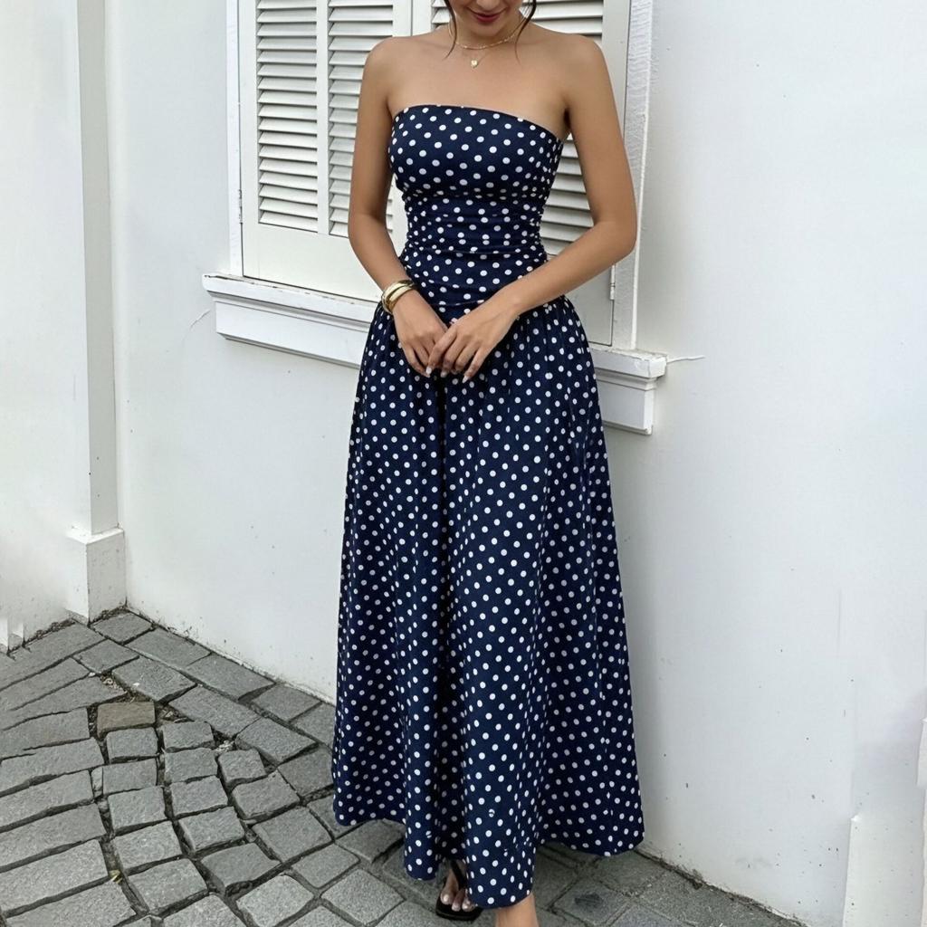 Summer New Women's Skirt, Sexy and Sweet Temperament Tube Top Polka Dot Waist Dress