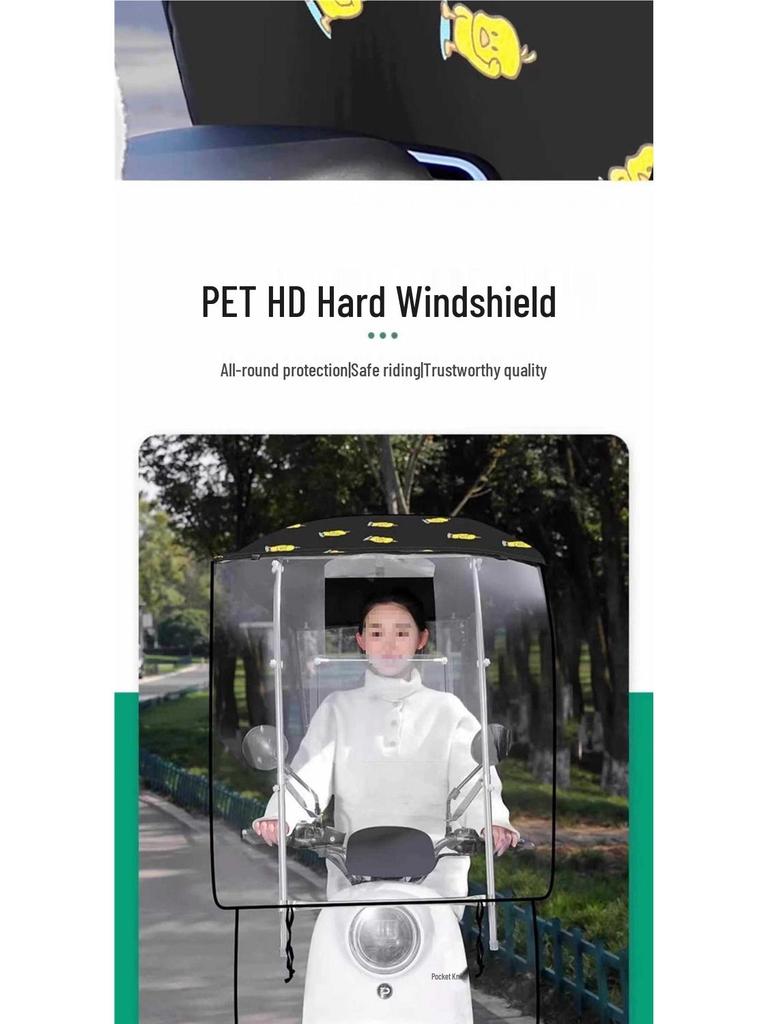 Electric Vehicle Detachable Folding Awning: Retractable Sunshade, Windproof & Rainproof for Pedal Motorcycles.