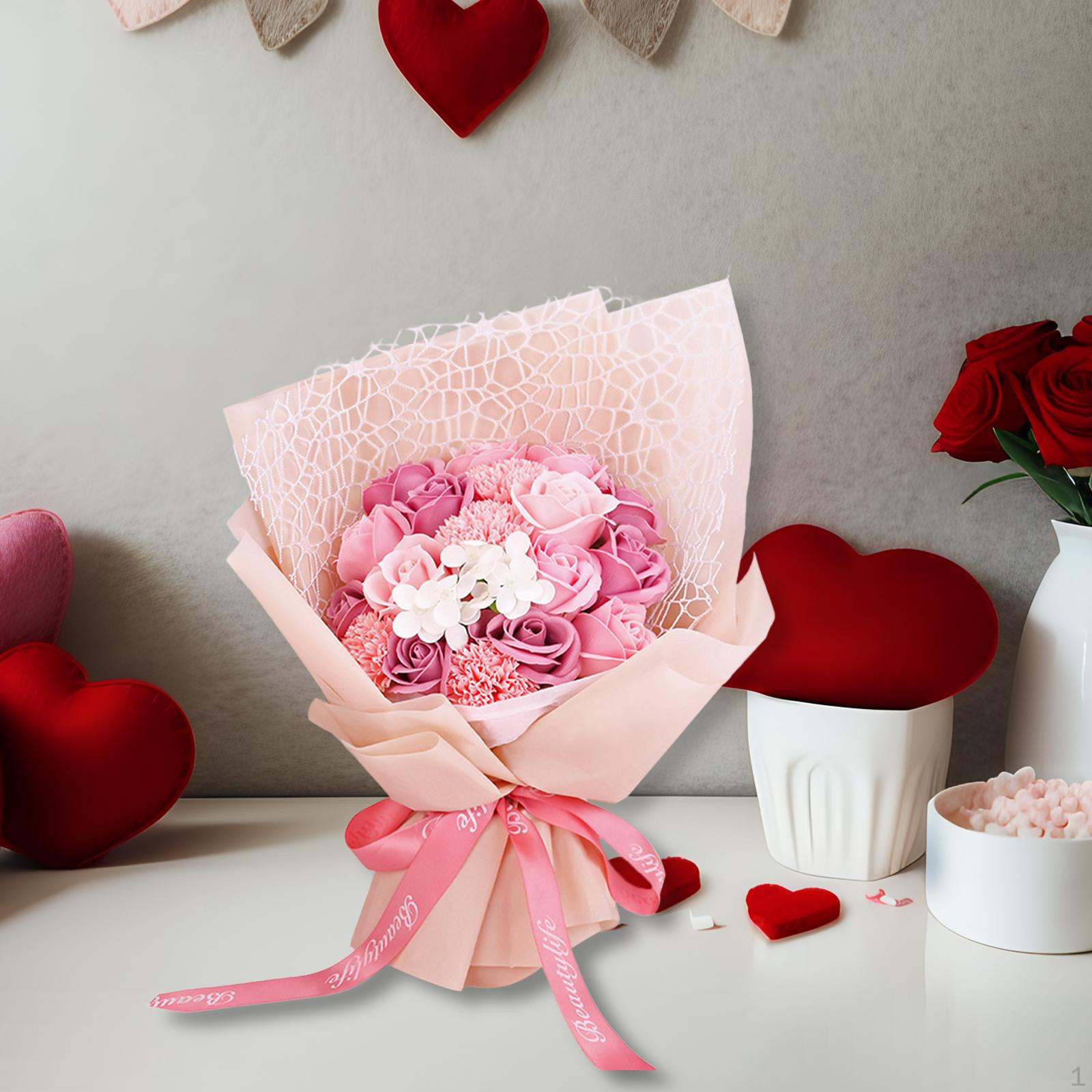 

Artificial Carnation Flowers Soap Rose Bouquet Bath Floral Craft for Anniversary рожевий