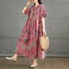 DIMANAF 2025 Women Summer Dress Basic Vintage Printing Floral Casual Oversized Long Loose Dress Plus Size