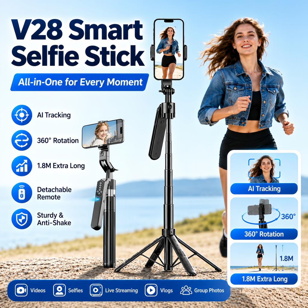 1.8M 360° AI Face Tracking Selfie Stick Tripod, Automatic Rotating Gimbal Phone Stand, Smart Follow Tripod for Vlog, Live Streaming, Video & Selfie