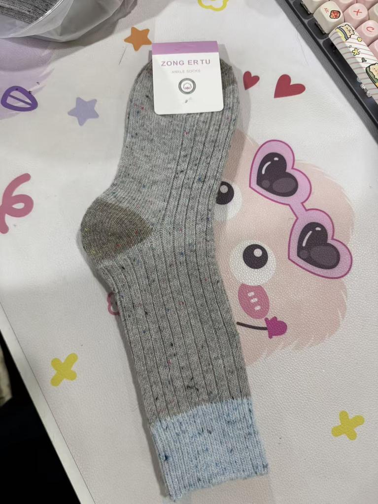 Spring Autumn Socks Double Needle Middle Tube Socks Thickened Warm Retro Women's Stacked Sports Socks Dot Yarn Korean INS Style