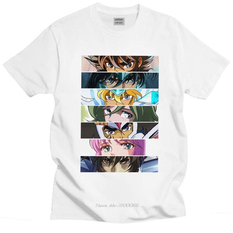 Male Retro Knights Of The Zodiac Saint Seiya Characters T Shirt Short Sleeve Cotton Tshirts Fashion T-shirt Anime Manga Tee