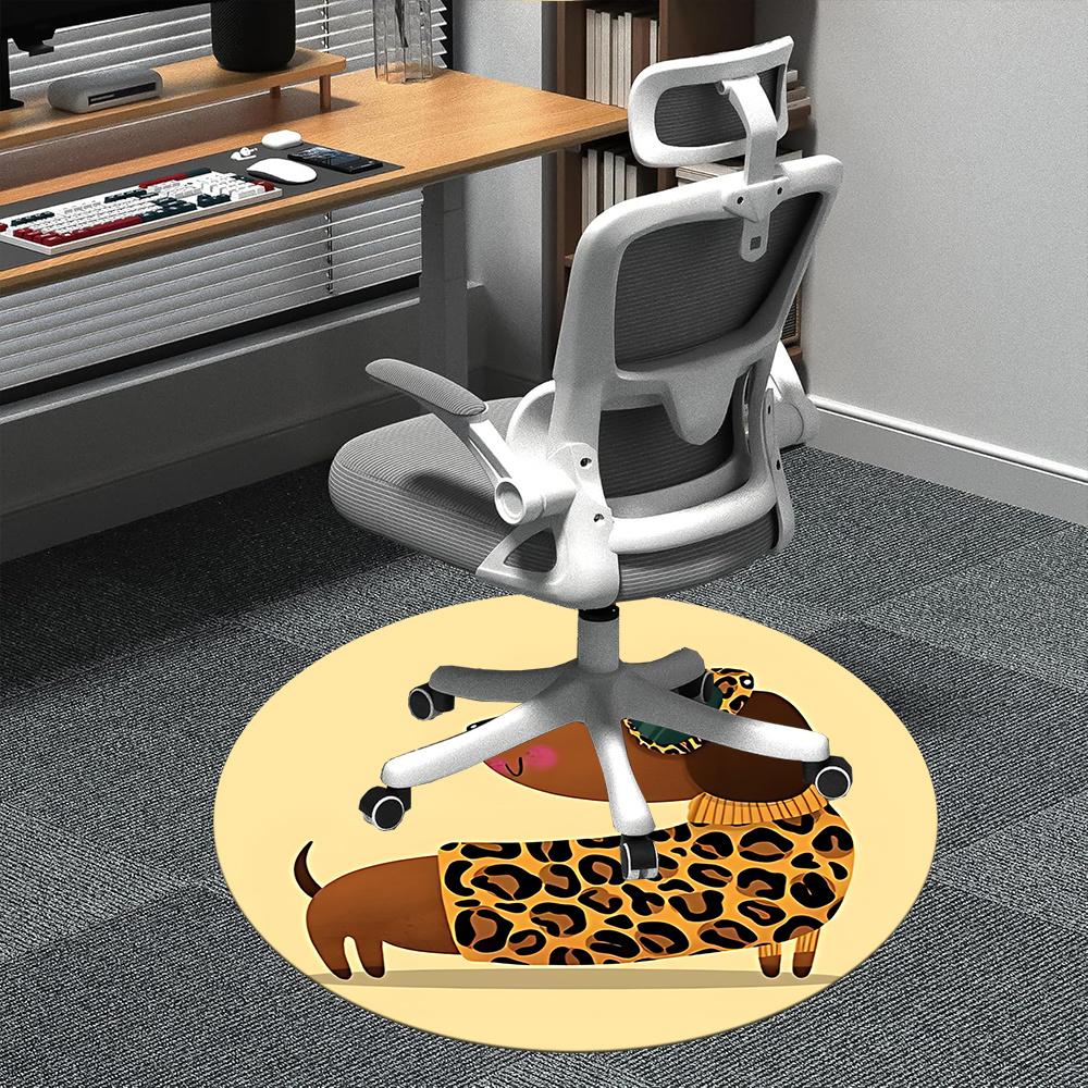 

1pc Leopard Print Fashion Dachshund Office Round Area Rug, Indoor Mat Suitable ForOffice, Under Office Chairs Bedroom Living Room Home Decor Room Deco 80cm by 80cm