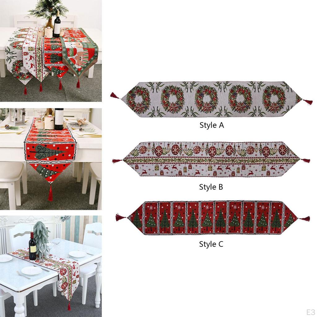 Christmas Table Runner Dining Cover Reusable Decorations Cloth Xmas Tablecloth for