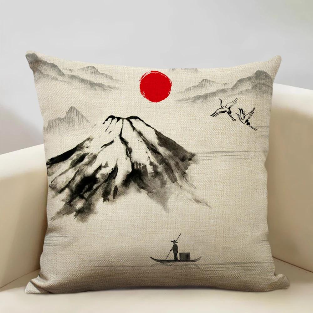 Japan Mount Fuji Ukiyo-e Retro Cushion Cover Sofa Pillowcase Home Decor Throw Pillow Case 45x45cm