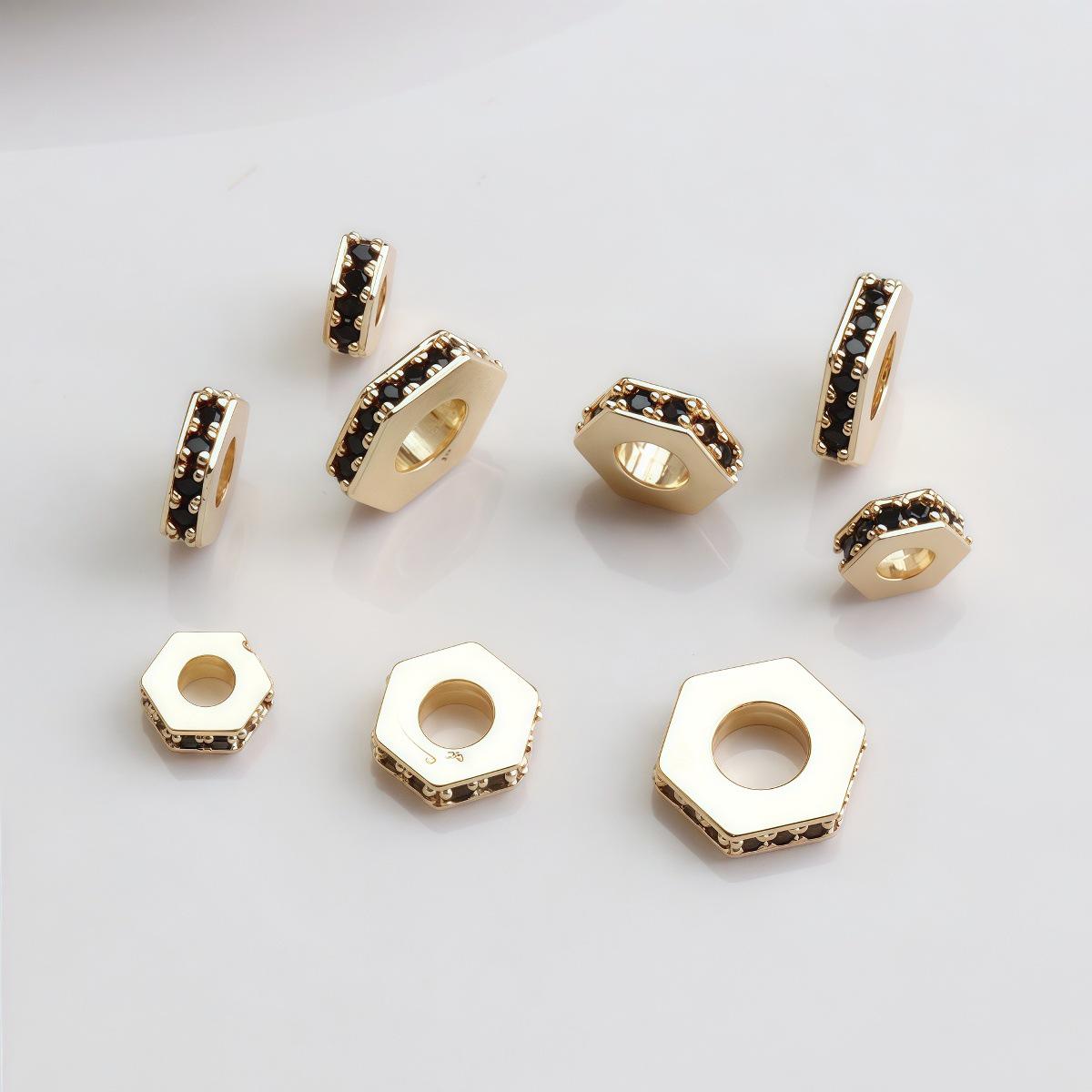 

14K Gold-Plated Hexagonal Cubic Zirconia Spacer Bead for DIY Bracelets