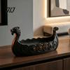 Resin Entryway Key Tray Dragon Boat Storage Case, Decorative Space Saving Desktop Jewelry Bowl Organizer, Matte Finish Sculpture for Home Office