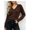 Women V Neck Fitted Long Sleeve Solid Color Knit Sweater Autumn Winter