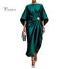 Alltags lässiges Kleid Damen Satin Fledermausärmel Maxikleid, Strassakzent Rundhals Polyester Abendparty A-Linie Formell Hochzeitsgast