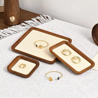 Wooden Microfiber Velvet Cloth Multi-purpose Rounded Corner Empty Tray Viewing Pallet Jewelry Display Storage Tray