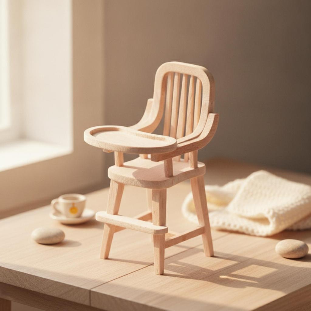 Dollhouse High Chair Wood Highchair Unfinished Miniature for Hobbyists,