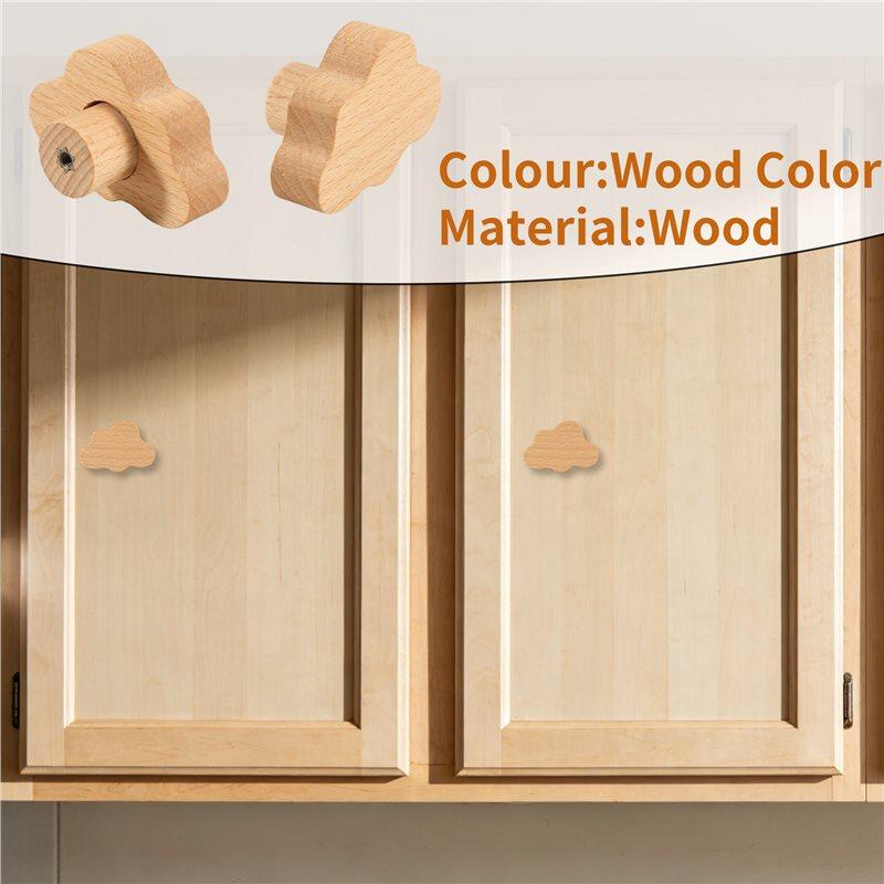 ABUL-12 Piece Durable Beech Wood Drawer Knobs Cloud-Shaped Wooden Dresser Pulls Boho Dresser Knobs Wood Color For Cabinets, Furn