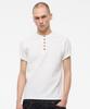 LEARVE Waffle Button Henley Neck Half T-Shirt White