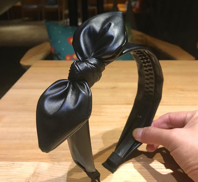 Teenager Mädchen Hasenohren Knoten Stirnband Gezahnt Rutschfest Damen Kopfschmuck Einfarbig PU Leder Schleife Haarband Erwachsene Schleife Haarreif
