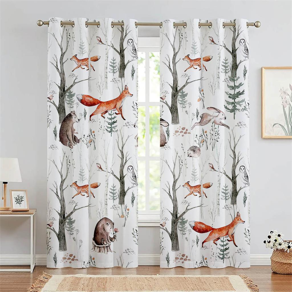 Cartoon Jungle Animals Kids Curtains Safari Zoo Print Window Drapes 2 Panels Nursery Bedroom Child Room Home Decor