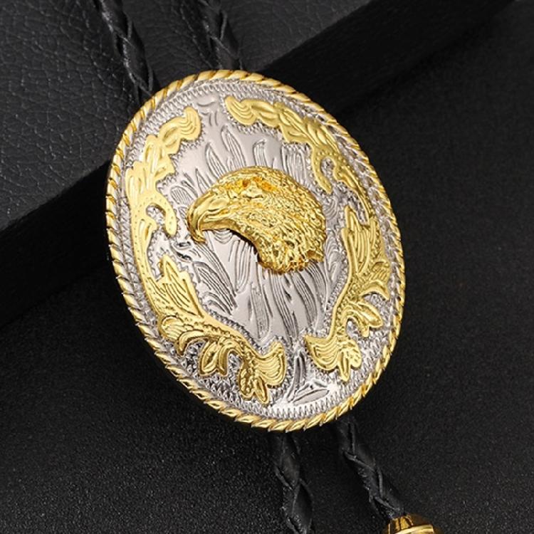 Classical Bolo Tie for Women Men Vintage Carved Head Disc Necktie Western PU Rope Necklace Shirt Tie for Formal Event