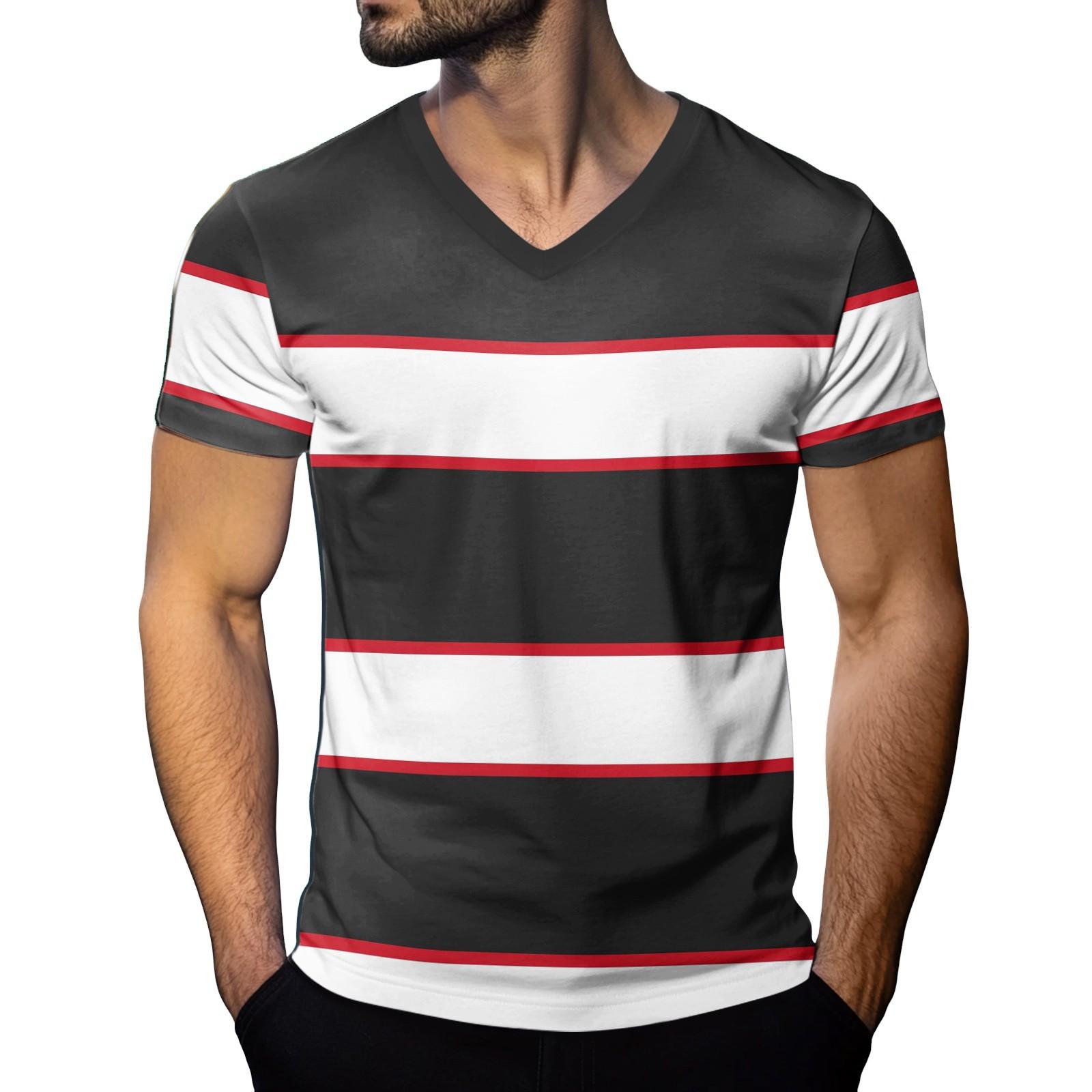 Мужская модная футболка с коротким рукавом и V-образным вырезом L чёрный 1173₽