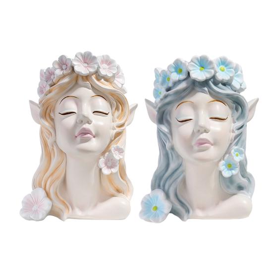 Fairy Head Planter Angel Girl Face Flower Pot Resin Decorative Vase Indoor Cactus Pot for Home Office Desk Garden