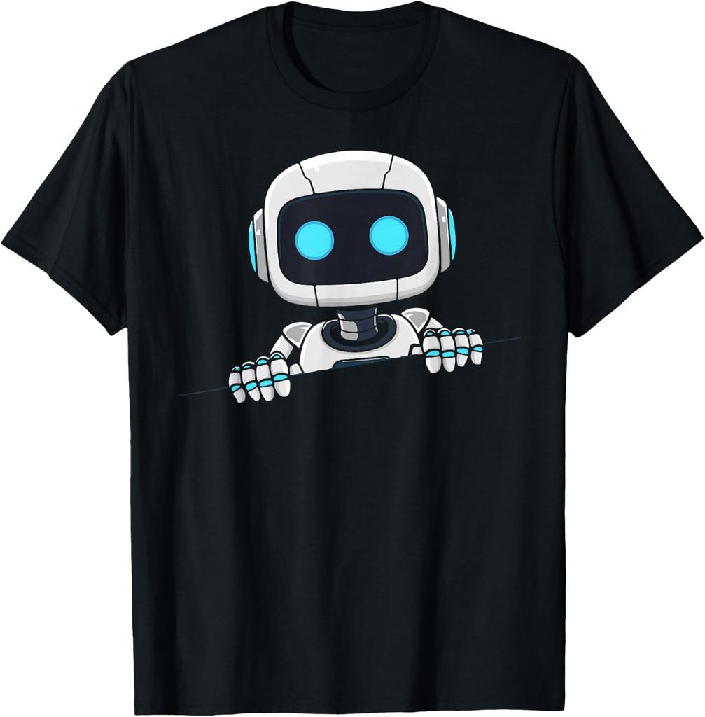 Cute Robot Face Looks from Torn Fabric AI Robot T-Shirt