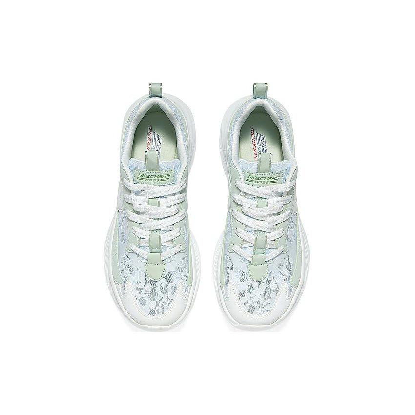 Skechers Mesh Comfortable Versatile Wear-Resistant Breathable Height-Increasing Low-Top Dad Shoes Women sneaker White Green 117520-SAGE