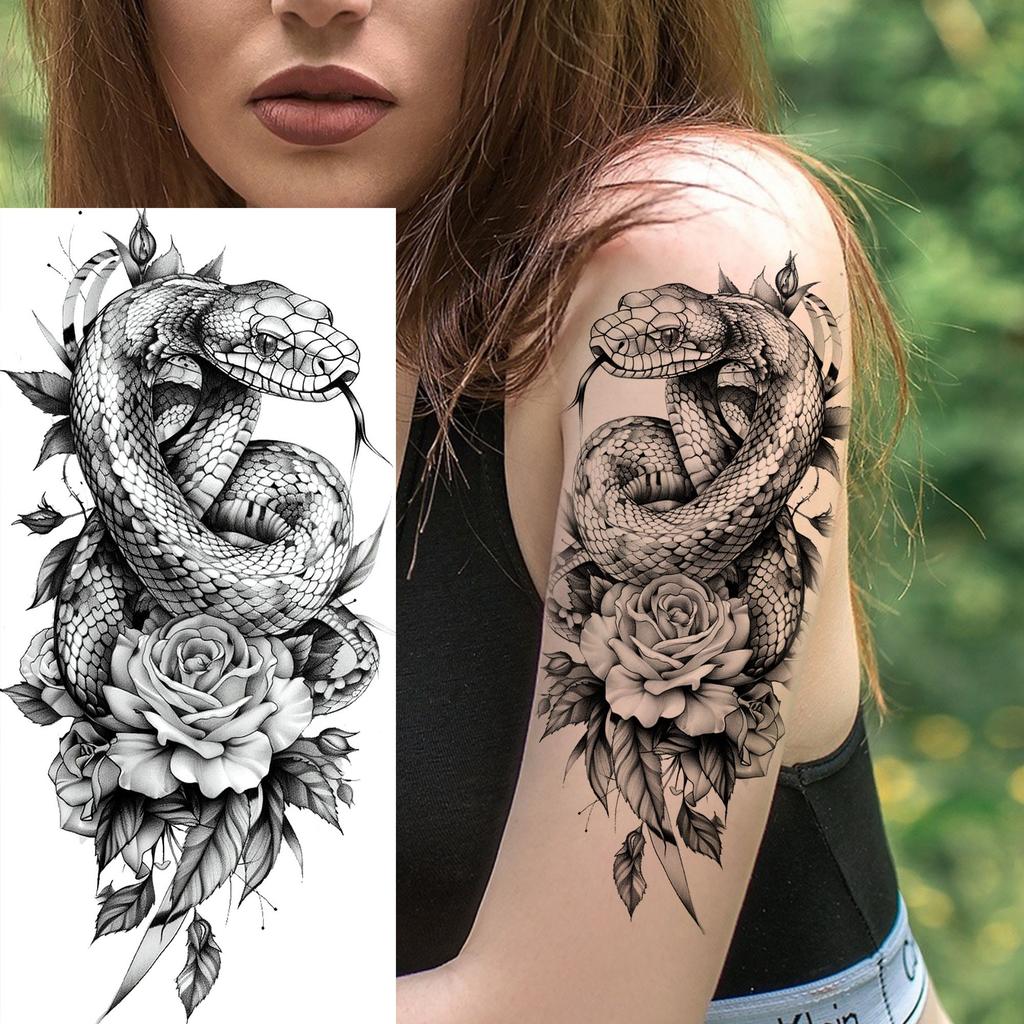 1 Sheet Snake Butterfly Compass Flowers Temporary Tattoos For Women Girls Waterproof Realistic Fake Tattoo Sticker Long Lasting