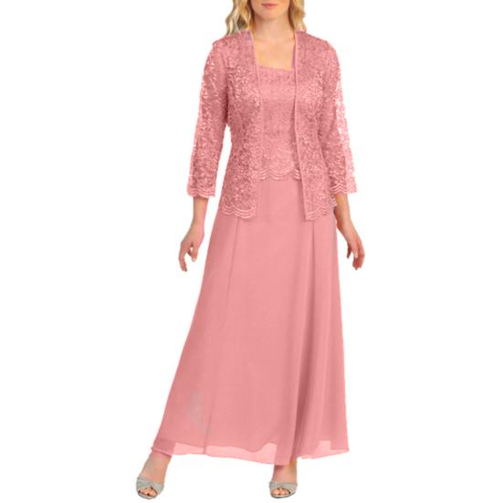 

2024 Платье макси, отличное шифоновое женское летнее кружевное платье с длинным рукавом и кардиганом для повседневной носки 5XL розовый