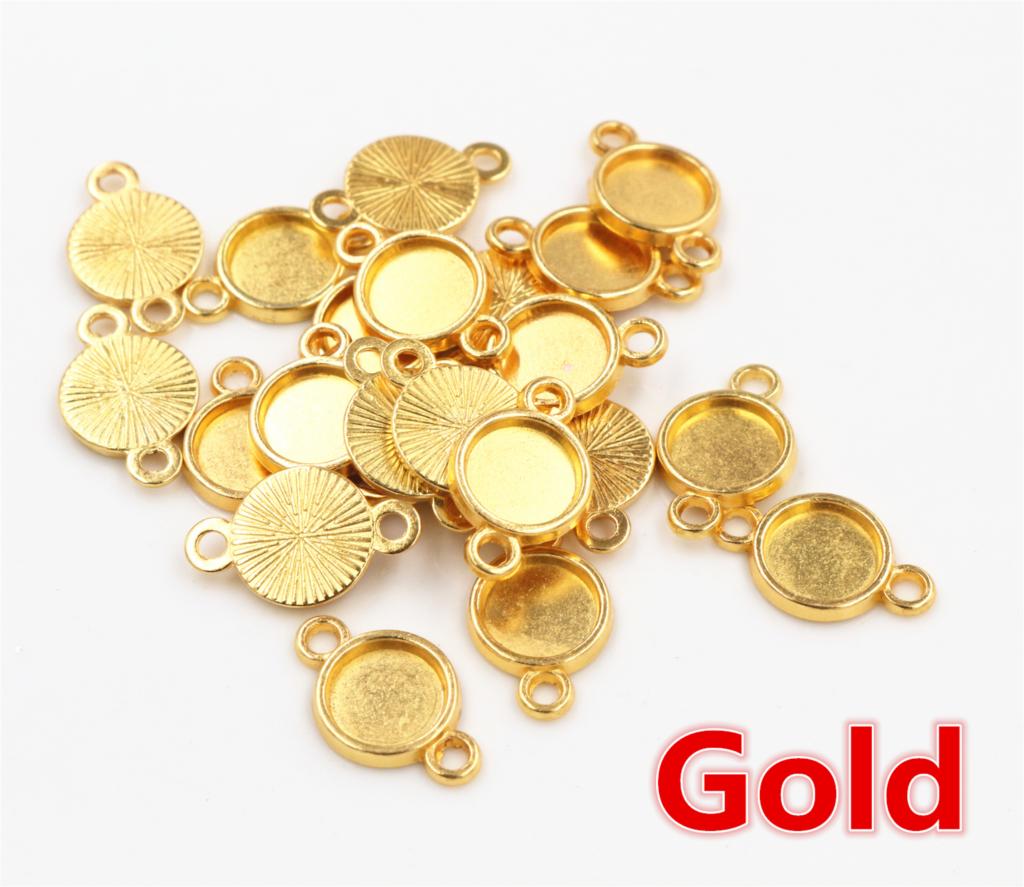 50pcs 8 10mm Inner Size Classic 7 Colors Plated One Sided Double Hanging Simple Style Cabochon Base Setting Charms Pendant